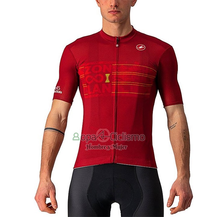Giro d'Italia Ropa Ciclismo Culotte Corto 2021 Hombre Mangas Cortas Rojo
